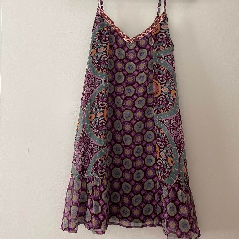 American Rag CIE Purple Chiffon Paisley Spaghetti Strap Mini Dress